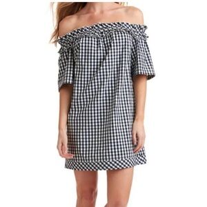 Vineyard Vines Off the Shoulder black and white Gingham mini Dress size L